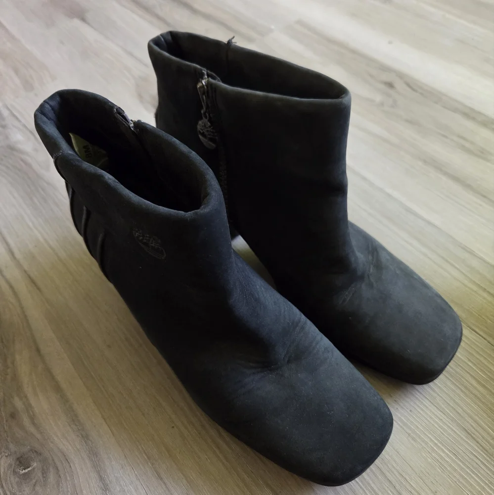 Timberland Baychester Black Leather‎ Suede Ankle Boots Womens 8 Heeled Booties